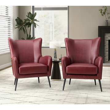 39" Comfy Living Room Armchair With Special Arms, Set of 2, Burgundy