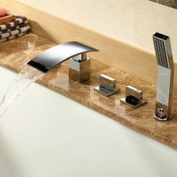Contemporary Waterfall Tub Faucet with Hand Shower Chrome Finish T6017 - Bathtub Faucets