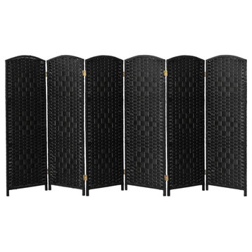 4 ft. Short Diamond Weave Fiber Room Divider Black 6 Panel