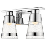 Z-Lite - Ethos 2 Light Bathroom Vanity Light, Chrome - The beautiful brilliance of chrome brings a surprising enhancement to seedy glass shades, making this charming two-light vanity fixture a contender for bath space upgrades. Crafted from steel, its frame adds a sophisticated contemporary linear look.