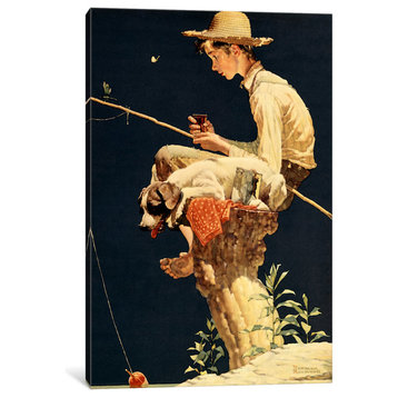 "Boy Fishing" by Norman Rockwell, 26x18x1.5"