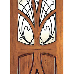 AN-2007-1 Mahogany Tree Lite Hand Carved Art Nouveau Single Door Forged Iron - Windows And Doors