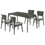 Armen Living - Kalia 5-Piece Wood Dining Set, Gray Finish With Gray Fabric - The Kalia 5-piece Wood Dining Set from Armen Living will enhance any dining space. The dining table features softly curved edges to maintain a modern and inviting edge in any room. Included in this dining table set is 1 dining table and 4 dining chairs. The tabletop is enlivened with natural grains of wood that are juxtaposed at an angle to bring rich character. Inspired by mid-century modern design, the dining chairs embrace a soft and inviting profile. They feature a gracefully curved and contoured back that lends sturdy back support. Complemented with beautifully curved and angled legs, the chairs vouch for a sculptural and charming presence. They feature a generously padded seat to provide the perfect combo of style and comfort. This dining set is crafted in a combination of engineered and rubberwood to provide durability and easy maintenance for your daily meals and formal dinners. This dining set is available in your choice of a walnut wood finish with charcoal, blue, or orange fabric upholstery or a gray finish with gray fabric upholstery.