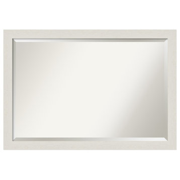 Rustic Plank White Narrow Beveled Bathroom Wall Mirror - 39.5 x 27.5 in.