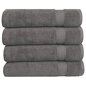 A1HC Bath Sheet Set, 100% Ring Spun Cotton, Ultra Soft, Quick Dry, Charcoal, 4 Piece Bath Sheet (35x70)
