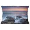 Blue Rocky Sea Beach Sunset Modern Landscape Printed Throw Pillow, 12"x20"