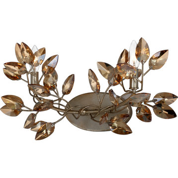 Misthaven Wall Sconce, Silver Leaf With, Antique Gold Paint, Champagne Crystals