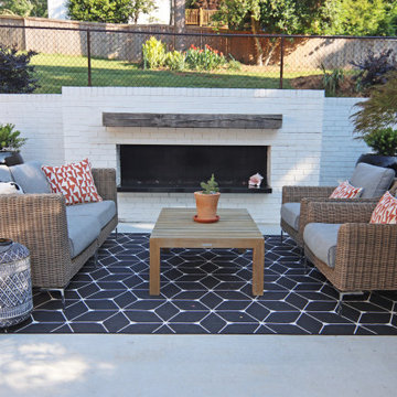 Modern patio with fireplace