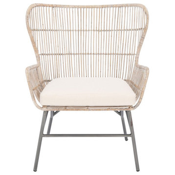 Safavieh Lenu Rattan Accent Chair, White/Grey White Wash