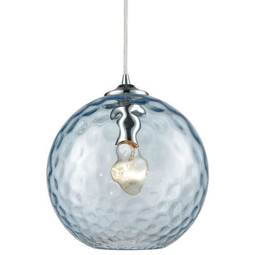 Watersphere 1-Light Pendant, Polished Chrome With Aqua Hammered Glass