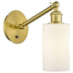 Innovations Lighting - Innovations Lighting 317-1W-SG-G801 Clymer, 1 Light Wall In Art Nouveau - The Clymer 1 Light Sconce is part of the BallstonClymer 1 Light Wall  Satin GoldUL: Suitable for damp locations Energy Star Qualified: n/a ADA Certified: n/a  *Number of Lights: 1-*Wattage:100w Incandescent bulb(s) *Bulb Included:No *Bulb Type:Incandescent *Finish Type:Satin Gold