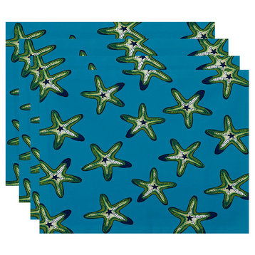 18"x14" Soft Starfish, Geometric Print Placemat, Turquoise, Set of 4