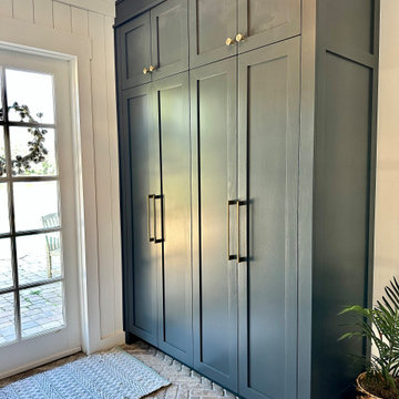Custom Mudroom Storage Cabinets with Floor to Ceiling Shaker Doors