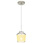 Besa Lighting - Besa Lighting Pica 6, 8.7" 6W 1 LED Cord Pendant with Flat Canopy - Pica 6 is a compact tapered glass with a broad angled top and a chamfer-cut bottom, its retro styling will gracefully blend into today's environments. The Blue Sand decor begins with a clear blown glass, with glossy outer finish. We then, using a handcrafting technique, carefully apply a band of actual fine-grained sand to the inner surface of the glass, where white color is fully saturated into the coating for a bold statement. A final clear protective coating is applied to seal and preserve the accent material. The result is a beautifully textured work of art, comfortable with the irony of sand being applied to a glass that ordinates from sand. When illuminated, the colors shimmers through the noticeable refractions created by every granule, as the sand patterning is obvious and pleasing. The 12V cord pendant fixture is equipped with a 10' braided coaxial cord with Teflon jacket and a low profile flat monopoint canopy. These stylish and functional luminaries are offered in a beautiful brushed Bronze finish.  Canopy Included: TRUE  Shade Included: TRUE  Canopy Diameter: 5 x 0.63< Dimable: TRUE  Color Temperature: 2  Lumens:   CRI: +  Rated Life: 0 HoursPica 6 8.7" 6W 1 LED Cord Pendant with Flat Canopy Bronze Creme Sand Glass *UL Approved: YES *Energy Star Qualified: n/a  *ADA Certified: n/a  *Number of Lights: Lamp: 1-*Wattage:6w LED bulb(s) *Bulb Included:Yes *Bulb Type:LED *Finish Type:Bronze