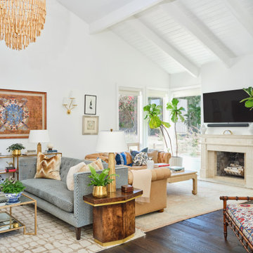 Vaulted Ceiling Living Room with Fireplace and Open Layout