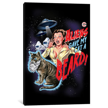 "Aliens Gave My Cat A Beard" by Steven Rhodes Canvas Print, 18"x12"