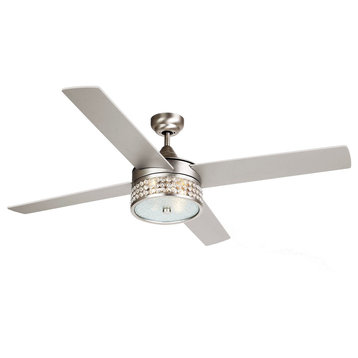 52 Satin Nickel Crystal Ceiling Fan,FEATURES: