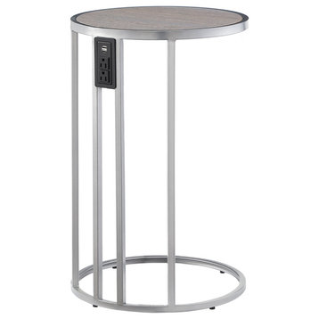 Loft Lyfe Pearl End Table 2 USB Charging Ports 2 Outlets, Grey/Chrome