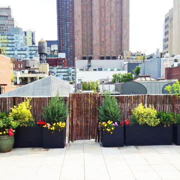 Manhattan Roof Garden: Paver Deck, Terrace, Bamboo Fence, Container Plants, Fibe