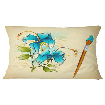 Flower With Brush Illustration Floral Throw Pillow, 12"x20"