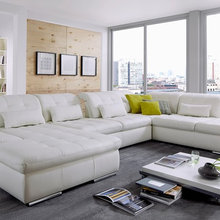Modern Genuine-Leather White Leather Sectional