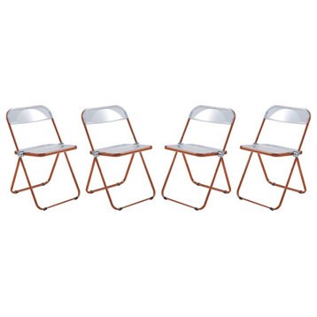 LeisureMod Lawrence Acrylic Folding Chair With Orange Metal Frame Set of 4