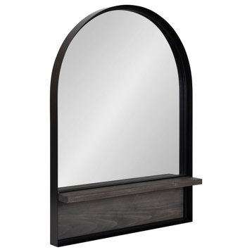 Owing Framed Arch Mirror With Shelf, Gray/Black, 24"x32"