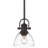 Golden Lighting Hines 1-Light Mini Pendant in Matte Black with Clear Glass Shade