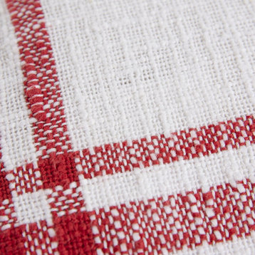 White Red Open Plaid Textured Throw Pillow