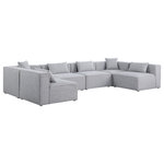 Meridian Furniture - Cube Upholstered Modular Sectional, Gray, 6-Piece: 4 Armless Chair, 2 Corner Chair, Linen Texured Fabric - Mix and match the pieces in this Cube modular section to personalize its fit for your space. This modular unit features soft grey linen textured upholstery that's not only beautiful to behold but is easy to care for an maintain. Attachment latches beneath each piece of this sectional make it a simple feat to put the pieces together to meet your specific preferences. Choose other items from the Cube lineup to expand the sectional as desired.