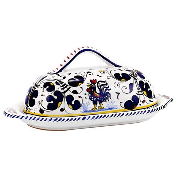 Orvieto Blue Rooster, Butter Dish With Cover