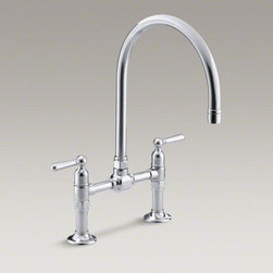 KOHLER Polished Stainless Hirise Two-hole Deck-mount Bridge Kitchen Sink Faucet - Kitchen Faucets