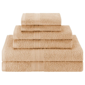 6 Piece 100% Cotton Washcloth Hand Towel Set, Camel