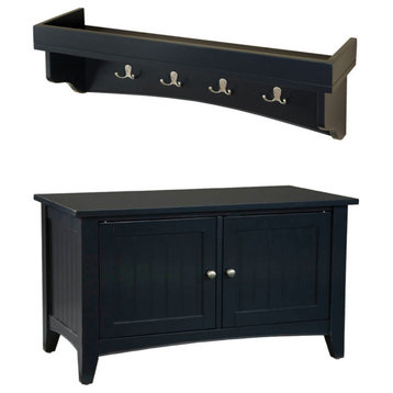 Shaker Cottage Tray Shelf Coat Hook, Cabinet Bench Set, Charcoal Gray, Charcoal