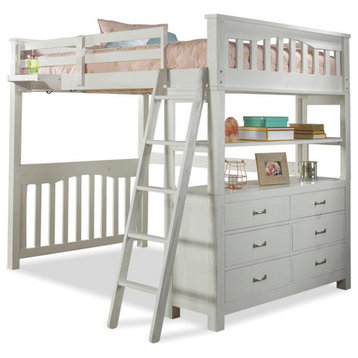 Highlands Loft Bed With Hanging Nightstand, Full, White Finish
