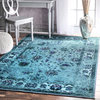 Traditional Printed Persian Overdyed Floral Rug, Turquoise, 9'x12'