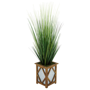 Artificial 46-inch Grass in Brown Diamond Wood/Metal Planter