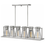 Hinkley - Hinkley 63306BN-SM Refinery - Six Light Stem Hung Linear Chandelier - Refinery is a chic interpretation of modern industRefinery Six Light S Brushed Nickel Smoke *UL Approved: YES Energy Star Qualified: n/a ADA Certified: n/a  *Number of Lights: Lamp: 6-*Wattage:100w Medium Base bulb(s) *Bulb Included:No *Bulb Type:Medium Base *Finish Type:Brushed Nickel