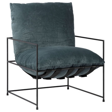Allison Modern Black Iron and Dark Grey Cotton Blend Upholstered Arm Chair