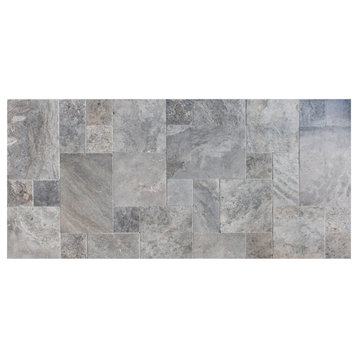 Silver Antique Pattern Travertine Tile - Brushed, Chiseled -128 sqft-boxed
