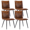 Set of 4 Minimalist Faux Leather Side Chairs for Dining Room, Yellowish-Brown