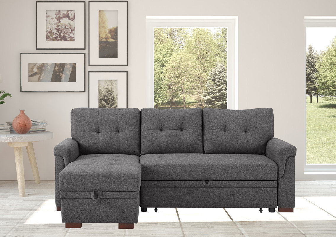 Hunter Linen Reversible Sleeper Sectional Sofa With Storage Chaise ...