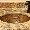 Oval Under Counter Hammered Copper Bathroom Sink with Two Small Koi Fish Design