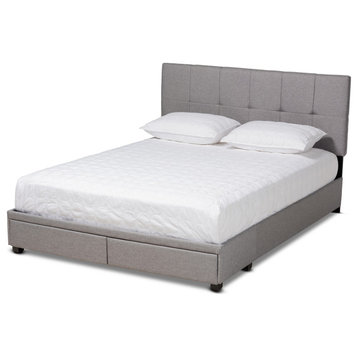 Anaiya Light Grey Fabric Upholstered 2-Drawer Queen Size Platform Storage Bed