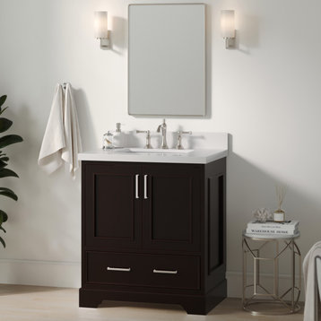 Ariel Stafford 31" Single Rectangle Sink Bathroom Vanity, Espresso, 1.5 White Quartz