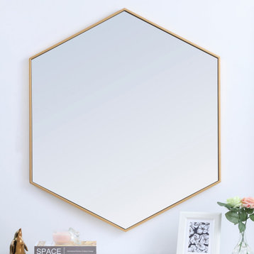 Elegant MR4541BR Metal Frame Hexagon Mirror 41", Brass