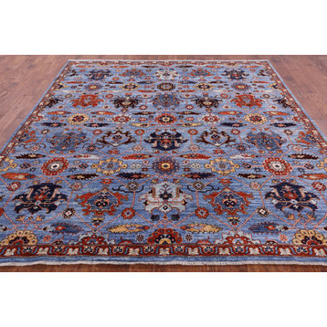9' Square Hand Knotted Persian Fine Serapi Wool Rug - Q10391