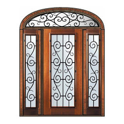 Prehung Sidelights-Transom Door 80 Wood Mahogany St. Charles - Front Doors