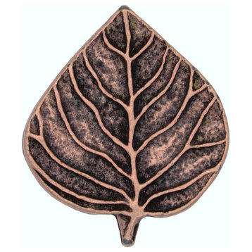 Single Aspen Leaf Cabinet Knob, Antique Copper