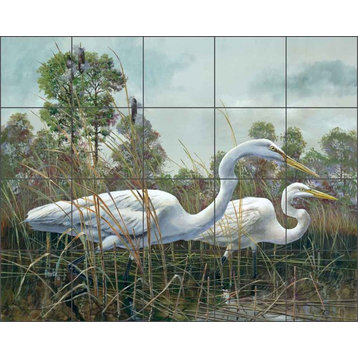 Ceramic Tile Mural Backsplash, Splendor in the Grass by Robert Binks, 40"x32"